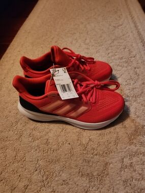 adidas Kids Red Lace-Up Sneakers with White Sole